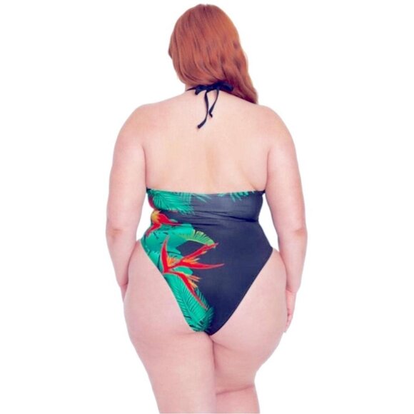 Frederick's of Hollywood Cabarita Tropical Floral Halter One Piece Swimsuit 1X - Picture 2 of 11